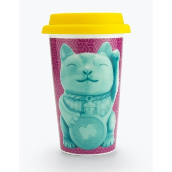 Керамична чаша за пътуване Lucky Cat, 400 ml - Just Mustard