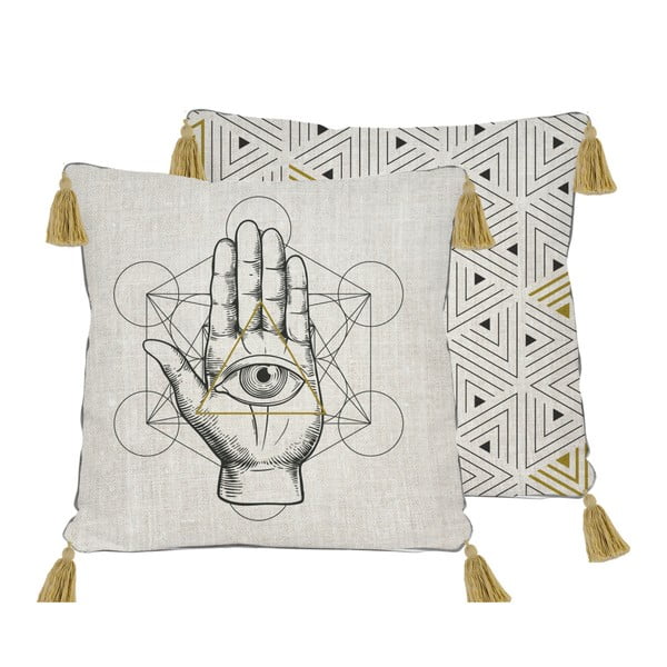Oboustranný povlak na polštář s příměsí lnu Madre Selva Symbolic Hand, 45 x 45 cm-image-2