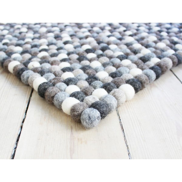 Сив и бял вълнен килим на топки , 100 x 150 cm Ball Rugs - Wooldot