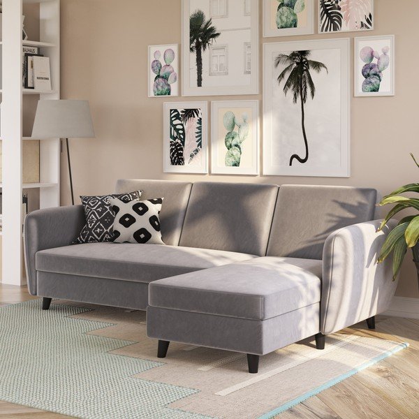 Сив кадифен сгъваем ъглов диван Perry – Støraa-image-4