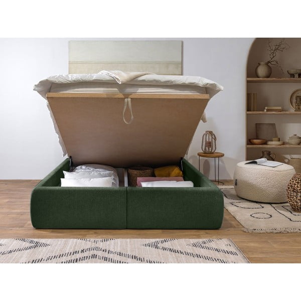 Тъмнозелено двойно тапицирано  легло с място за съхранение с включена подматрачна рамка 160x200 cm Garance – Bobochic Paris-image-3