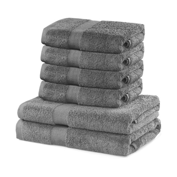 Комплект от 2 памучни сиви кърпи за баня и 4 хавлиени кърпи Marina - DecoKing