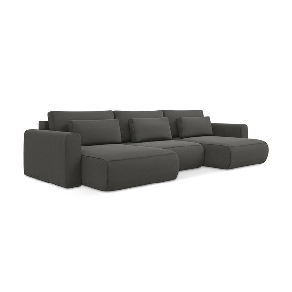 Тъмносив кадифен разтегателен ъглов диван с място за съхранение (U форма) Kapua – Makamii-image-1