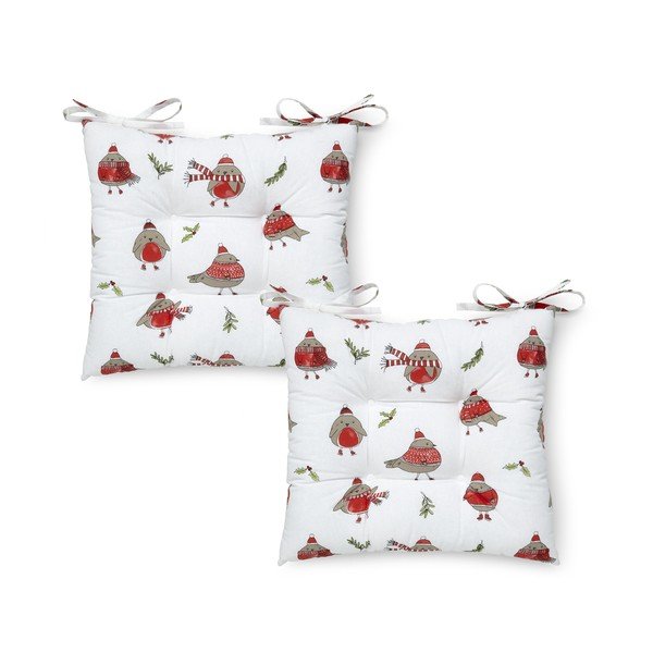Възглавници за сядане в комплект от 2 с коледен мотив 40x40 cm Christmas Robins - Catherine Lansfield