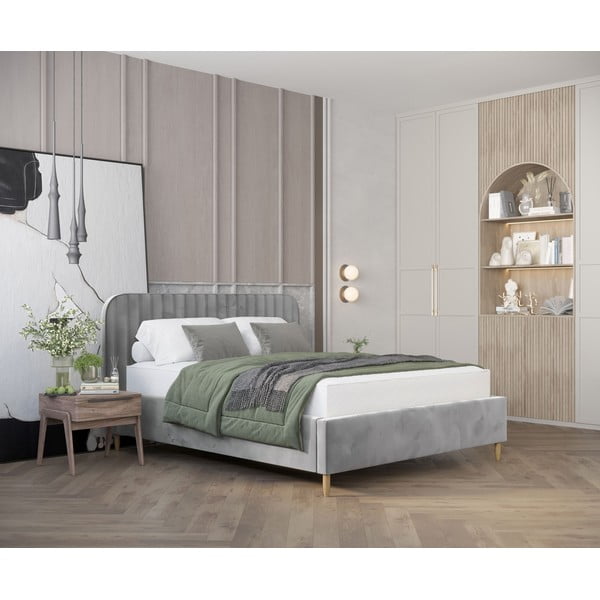Сиво единично легло 120x200 cm тапицирано с място за съхранение с включена подматрачна рамка Noto – Maison de Rêve-image-1