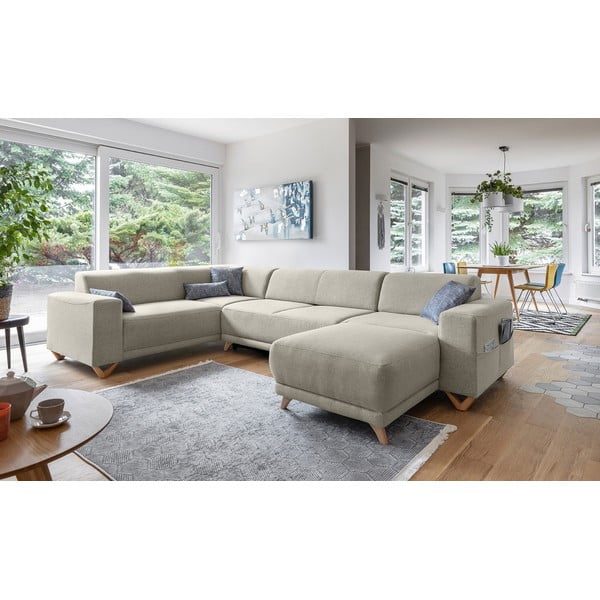 Бежов разтегателен/с място за съхранение ъглов диван (ляв ъгъл/U форма) Classy Sophie – Miuform-image-3