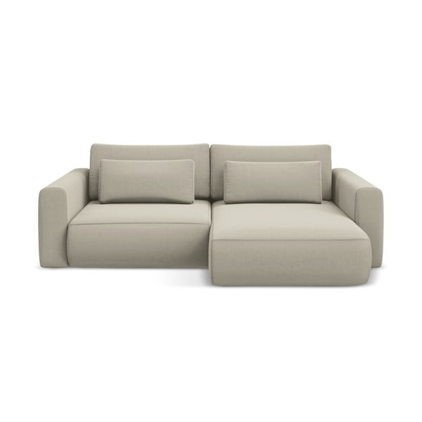 Бежов кадифен разтегателен ъглов диван с място за съхранение (десен ъгъл) Kapua – Makamii