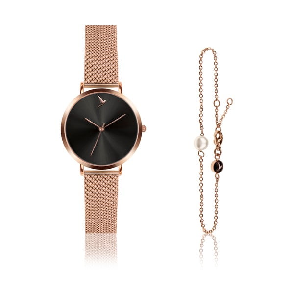 Комплект дамски часовник и гривна от неръждаема стомана в розово злато Claro - Emily Westwood