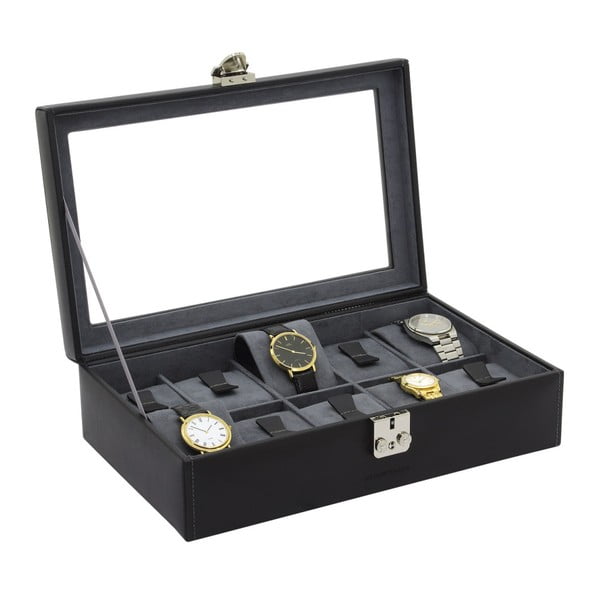 Černý kožený kožený box na 10 hodinek Friedrich Lederwaren Infinity