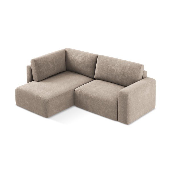 Бежов шенилов сгъваем/с място за съхранение ъглов диван (ляв ъгъл/L форма) Kona – Makamii-image-3