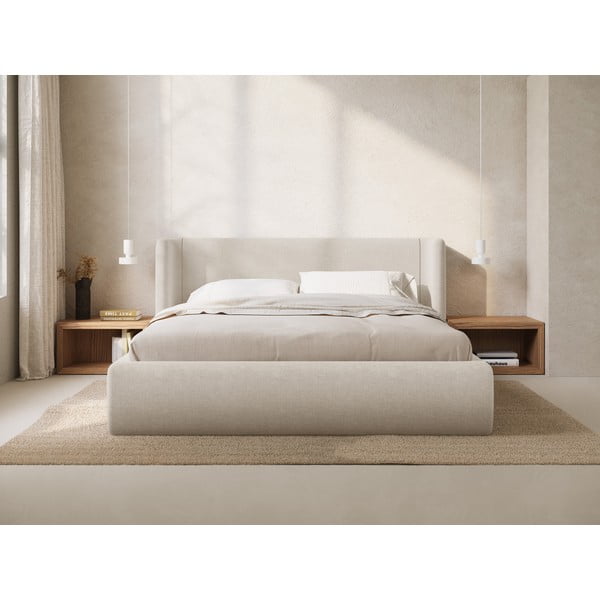 Кремаво двойно легло 200x200 cm тапицирано с място за съхранение с включена подматрачна рамка Jason – Windsor & Co Sofas-image-1