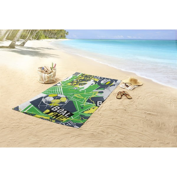 Зелена детска кадифена плажна кърпа 75x150 cm Goaltime – Good Morning-image-1