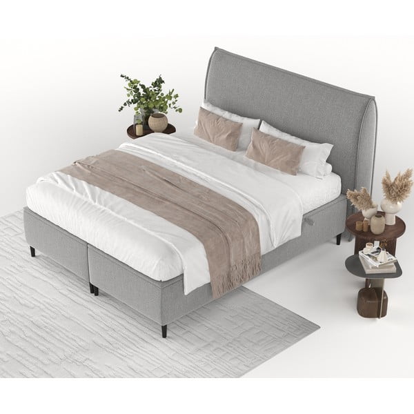 Светлосиво тапицирано двойно легло с място за съхранение 160x200 cm Draco – Maison de Rêve-image-4