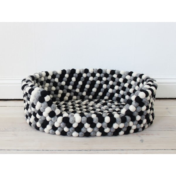 Черно-бяло легло за домашни любимци с топка вълна Ball Pet Basket, 80 x 60 cm - Wooldot