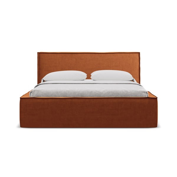 Двойно тапицирано легло с място за съхранение и включена подматрачна рамка в цвят теракота 140x200 cm Anani – Makamii-image-3