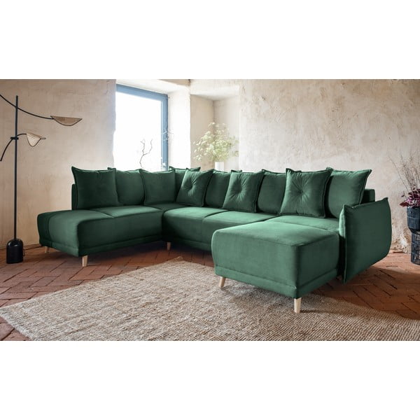 Ъглов разтегателен диван от зелен велур (ляв ъгъл/"U") Lazy Lukka - Miuform-image-3