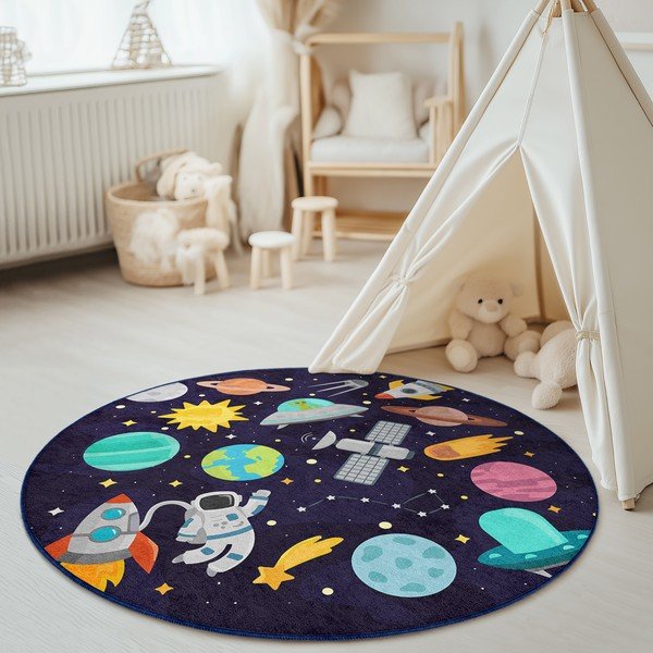 Тъмносиньо детско килимче за игра подходящо за пране ø120 cm Into The Space – Mila Home-image-4