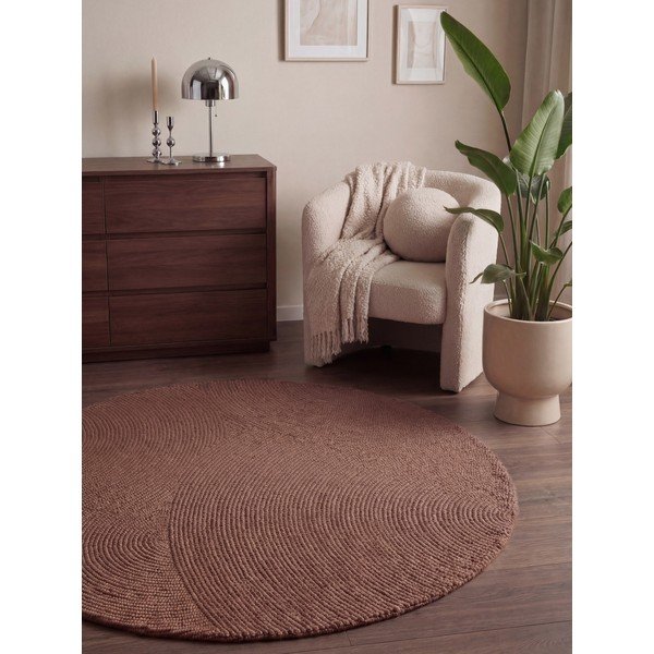 Теракотен ръчно изработен вълнен кръгъл килим ø 120 cm Calmio – Hanse Home-image-1