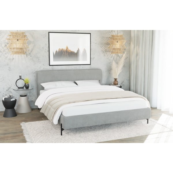 Светлосиво двойно тапицирано легло с включена подматрачна рамка 140x200 cm  Barker – Ropez-image-2