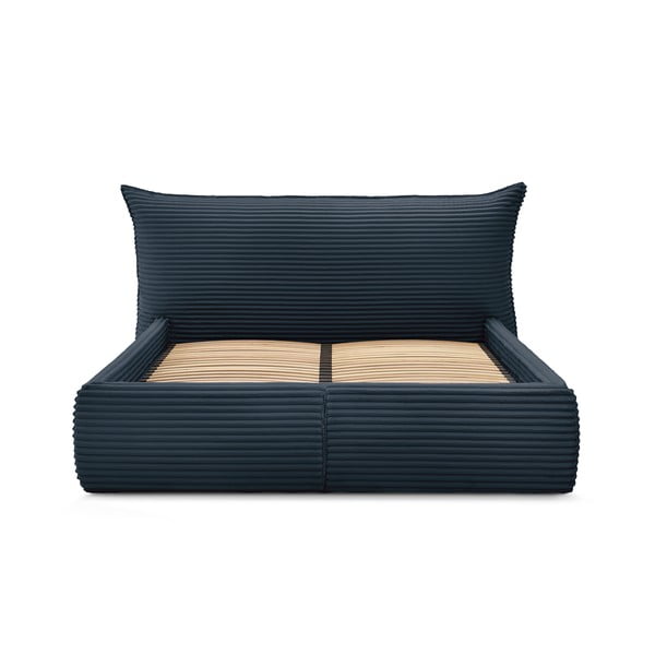 Тъмносиньо двойно тапицирано легло с място за съхранение с включена подматрачна рамка 180x200 cm Jade – Bobochic Paris-image-1