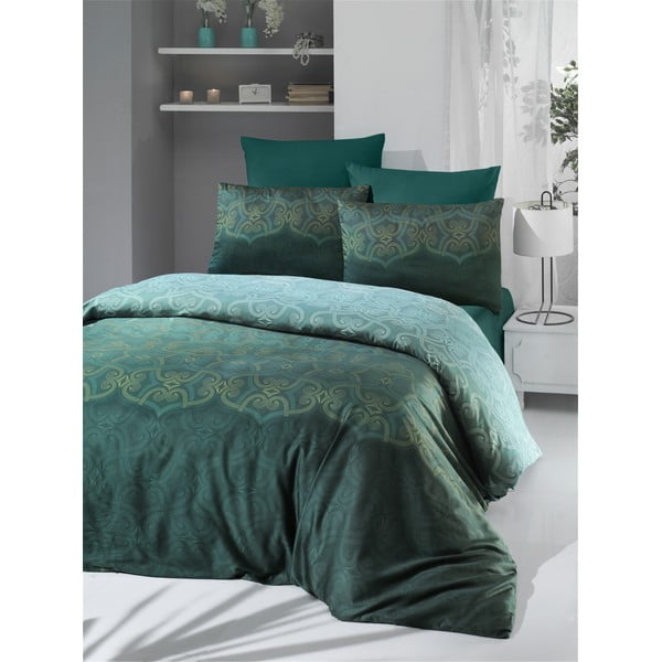Зелено памучно спално бельо от сатен за двойно легло Victoria , 155 x 220 cm Pandora - Mijolnir