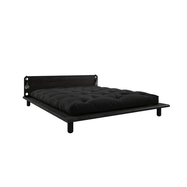 Черно двойно легло от масивна дървесина с табла, лампи и черен матрак Comfort , 160 x 200 cm Peek - Karup Design
