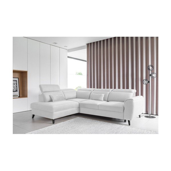 Бял кадифен разтегателен ъглов диван с място за съхранение (ляв ъгъл L форма) Noble – ELTAP-image-1