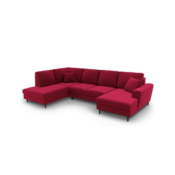 Червен  кадифен разтегателен ъглов диван с място за съхранение (ляв ъгъл/U форма) Kyoto – Cosmopolitan Design-image-1
