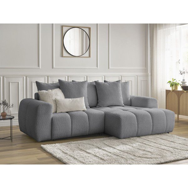 Сив  разтегателен ъглов диван с място за съхранение от букле (десен ъгъл) Roxelane – Bobochic Paris-image-4