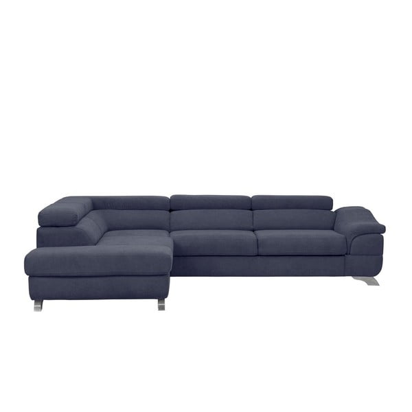 Тъмносин ъглов разтегателен диван с кадифена тапицерия Gamma, ляв ъгъл - Windsor & Co Sofas