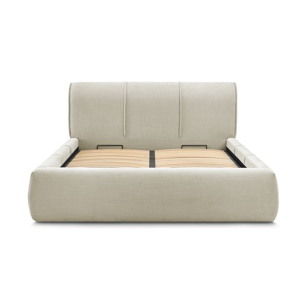 Бежово тапицирано двойно легло с място за съхранение с решетка 180x200 cm Vernon - Bobochic Paris-image-3