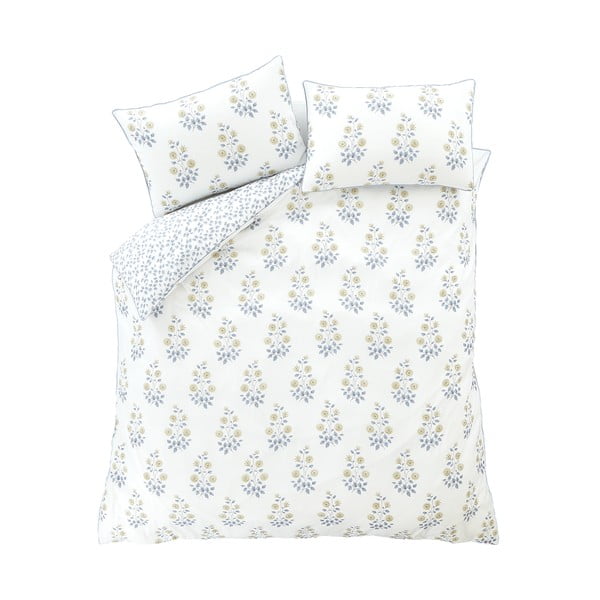 Бяло двойно удължено спално бельо от дамаск 230x220 cm Eloise Floral – Bianca