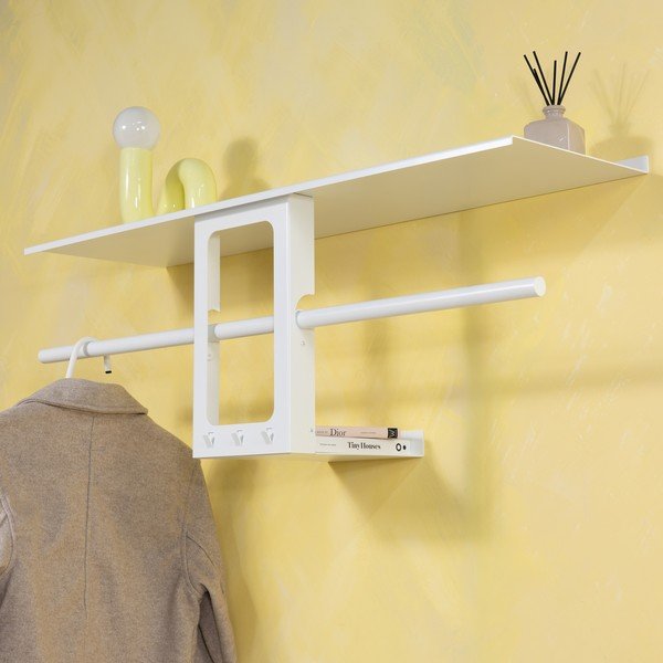 Бяла стоманена стенна закачалка с рафт 100 cm Luno Small – Spinder Design-image-1