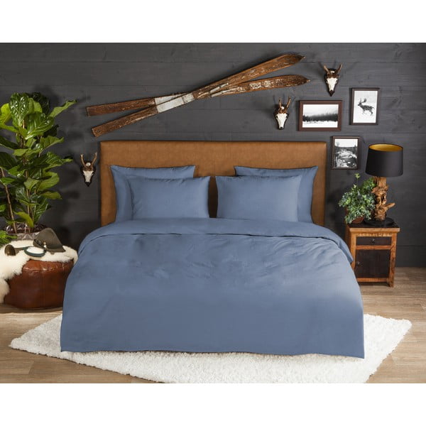 Синьо  двойно удължено фланелено спално бельо 200x220 cm – Good Morning-image-1