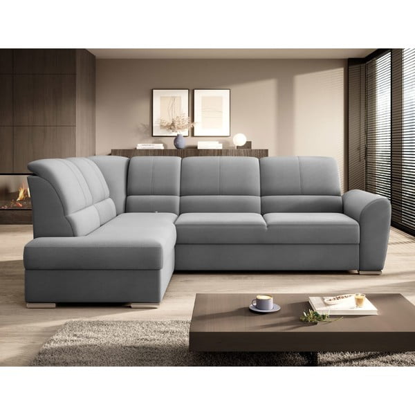 Сив кадифен разтегателен ъглов диван с място за съхранение (ляв ъгъл L форма) Siber – ELTAP-image-3