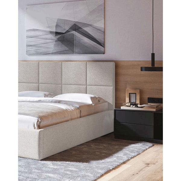 Бежово тапицирано двойно легло с място за съхранение с решетка 180x200 cm Bufo - MESONICA-image-1