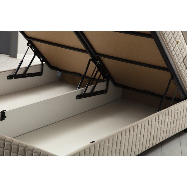 Бежово тапицирано двойно легло  с място за съхранение с включена подматрачна рамка 140x200 cm Safir – Kalune Design-image-1