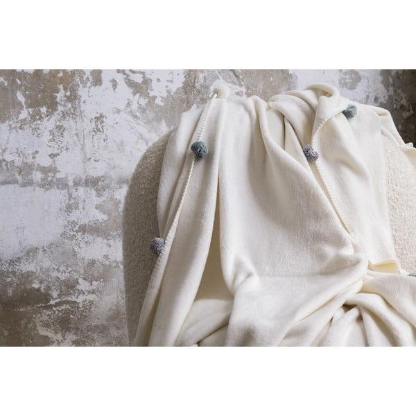 Кремаво покривало за легло от флийс 150x200 cm Pom Pom – Mijolnir-image-3