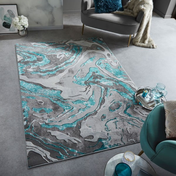 Сив/тюркоаз килим 160x230 cm Marbled – Flair Rugs-image-1