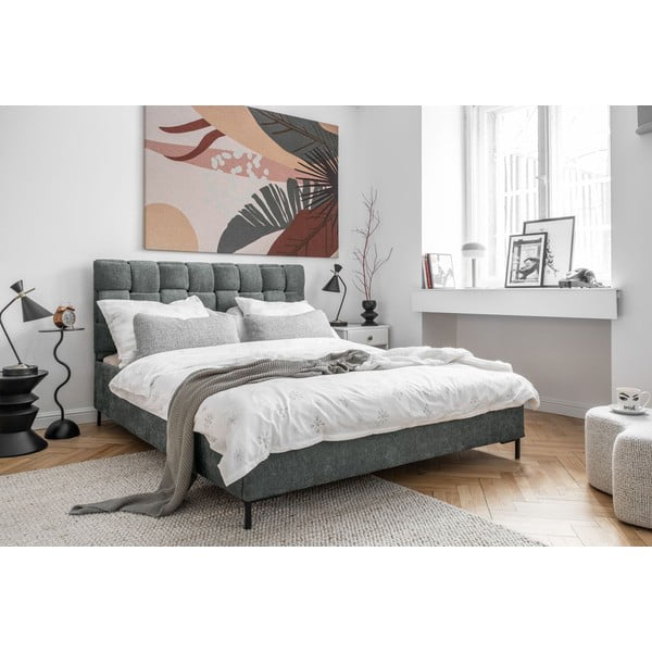 Светлозелено тапицирано двойно легло с включена подматрачна рамка 180x200 cm Eve – Miuform-image-3