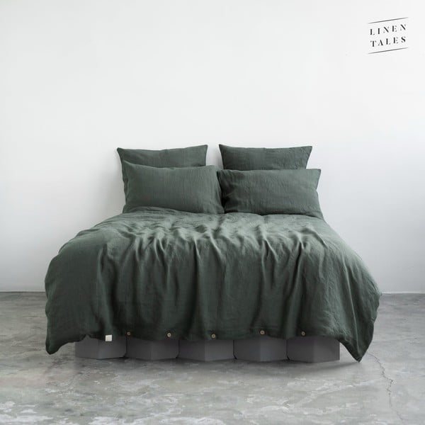 Тъмнозелено ленено спално бельо 220x140 cm - Linen Tales