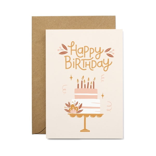 Картичка за рожден ден от рециклирана хартия с плик, формат A6 Happy Birthday - Printintin