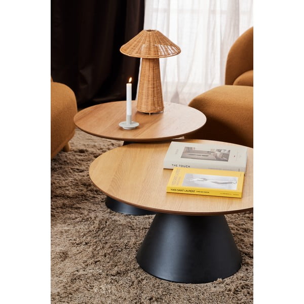 Кръгла масичка за кафе в черен и естествен цвят с дъбов плот ø 65 cm Soli – Actona-image-2