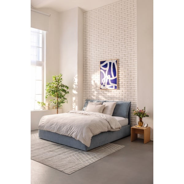 Синьо тапицирано двойно легло с място за съхранение и матрак с решетка 160x200 cm Myra Pillow - Bonami Selection-image-1