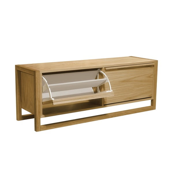 Накланяща се стойка за обувки от декор от дъб  за сядане естествена NewEst – Woodman-image-2