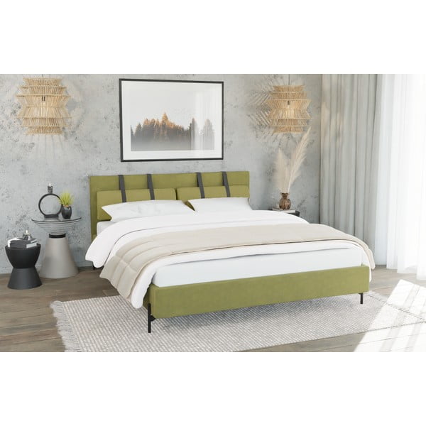 Светлозелено двойно тапицирано легло с включена подматрачна рамка 200x200 cm Tulsa – Ropez-image-4