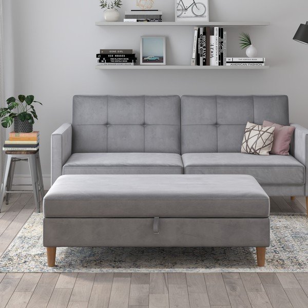 Светлосива кадифена табуретка Lilly – Støraa-image-1