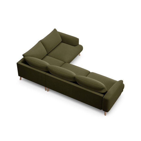 Зелен кадифен ъглов диван (десен ъгъл/L форма) Naomi – Micadoni -image-3