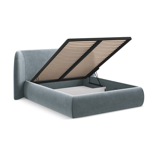 Светлосиньо двойно тапицирано легло с място за съхранение и включена подматрачна рамка 180x200 cm Hauke – Makamii-image-3
