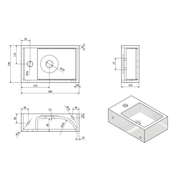 Бял малък умивалник от лят мрамор, дясна страна Alabama - Sapho-image-3